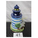 1990 Bico Blue/Wh Stripe Lighthouse Cookie Jar