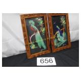 Vintage Mexican Feather Art Set - Set of 2