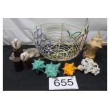 Wire Basket w/Fruit Motif & Seashells
