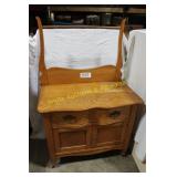 Antique Golden Oak Washstand w/Towel Bar