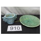 Pear & Leaf Majolica Earthenware Plate & Planter