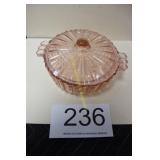Pink Depression Glass Ribbed Covered Candy Dish