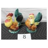 Pair of Rooster/Chicken - Glazed Ceramic