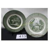 Pair of English Theme Green Transferware Plates