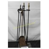 Rustic Wrought Iron & Brass Fireplace Tools