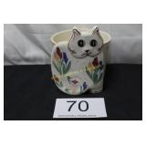 Vintage Cat & Tulip Handpainted Planter