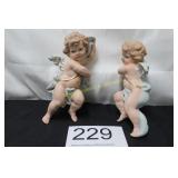 Pair of Vintage Bisque Cherub Wall Plaques