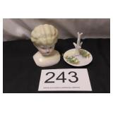 Pair of Porcelain Items - Victorian Doll Head