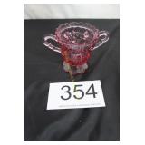 Fenton Cranberry Rose Handled Footed Sugar Bowl