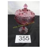 Fenton Cranberry Rose Lidded Footed Candy Jar