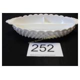Milk Glass Divided Relish Dish w/Scalloped Edge