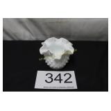 Fenton White Milk Glass Hobnail Ruffled Vase