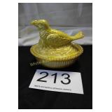 Vintage Boyd Yellow Carnival Glass Bird on Nest