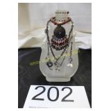 Footed Glass Perfume Bottle & Jewelry Asst.