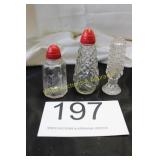 (3) Pc. Pressed Glass Shakers - Red Lids