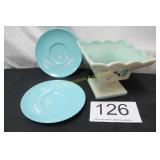 Mic-Century Turquoise Saucers & Planter