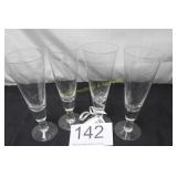 Set of (4) Etched Wheat Crystal Pilsner Glasses