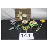 Set of (4) Floral Hooks & Dogwood Flower Plaque