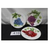 Set of (3) Ceramic Botanical Vineyard Plates