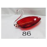 Ruby Red Art Glass Swan Dish
