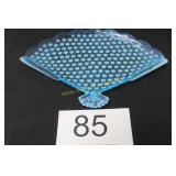Fenton Blue Opalescent Hobnail Fan Shaped Tray