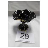 Fenton Ebony Black Glass H/P Ruffled Compote