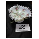 Fenton Silver Crest Milk Glass H/P Ruffled Compote