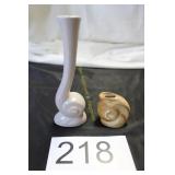 2 Pc. Ceramic Nautilus Spiral Shell Bud Vases