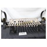 Vtg. Wrought Iron Fireplace Grate & Andirons