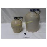 Salt Glazed Blue Spongeware Trimmed Jugs