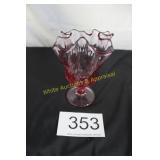 Fenton Cranberry Thumbprint Ruffled Footed Vase