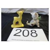 (2) Pc. Vtg. Porc. Cat & Yellow Fawn Figurine