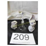 3 Piece Vintage Rabbit & Cat plus Cut Glass Bell