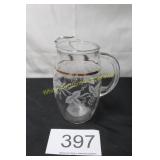Vintage Gold Rim Etched Grape Glass Ice Pitcher
