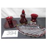 Ruby Red Glass Collection - (4) Piece