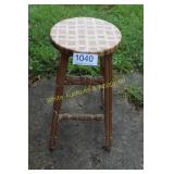 Wooden Stool w/Checkered Pattern Seat