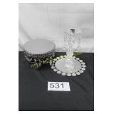 3 Pc. Plastic/Crystal Candlestick & Cake Stand