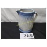 Vintage 2 Tone Embossed Stoneware Pitcher