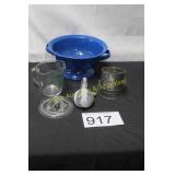 Vintage Kitchenware & Blue Colander