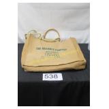 Large Burlap Tote/Purse w/Rope - Wooden Handle