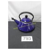 Blue Enamel Teakettle w/Black Handle
