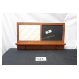 Wood Wall Mount Memo Board w/Shelf & Hooks