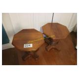Pair of Vtg. Octagonal Wood Pedestal Side Tables