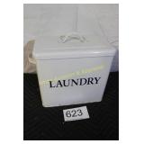 White Enameled Metal Laundry Storage Bin