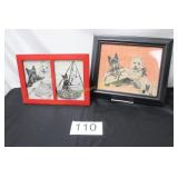 Framed Vintage 'B & W' Scottie Themed Ads - (2)