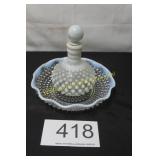 Vintage Glass Hobnail Perfume Bottle & Dish Set