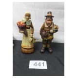 Resin Faux Wood Pilgrim Couple Figurine Set