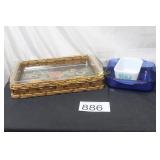 Vintage Pyrex & Woven Basket Tray