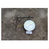Double-Sided Metal Clock on Wall Mount Bracket