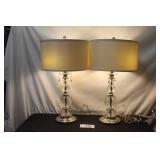 Pair of Lamps w/White Shades - Glass body